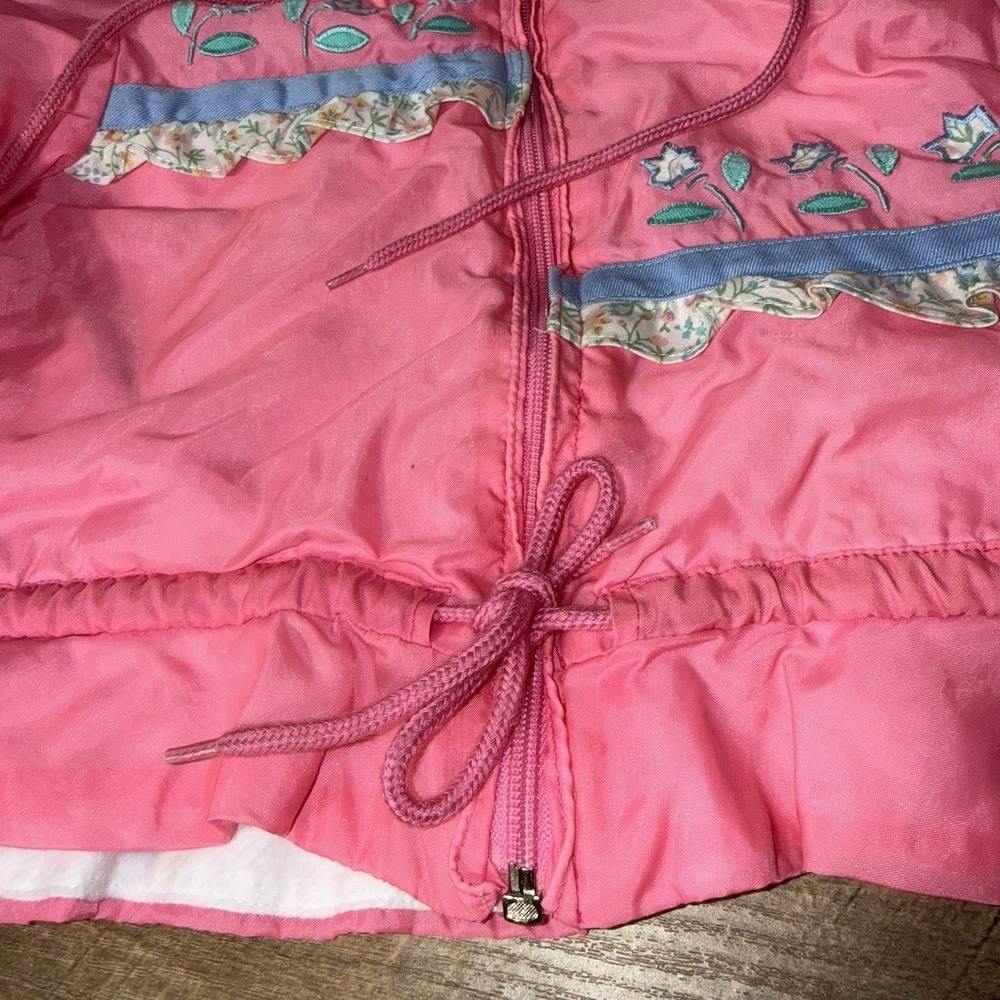 Vintage Samara 18 Month Baby Girl Windbreaker Pink Embroidered Jacket Ruffles - Picture 3 of 7